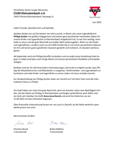 Spenderbrief-Danke / Philipp Rückblick